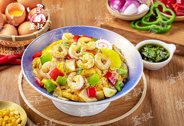 藤椒虾仁滑蛋饭